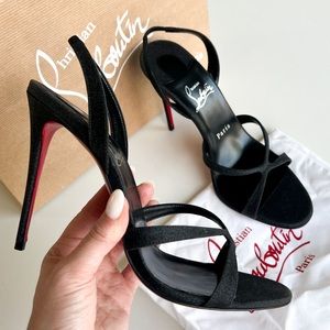 Christian Louboutin Emilie Crisscross Red Sole Halter Sandals in Black Glitter